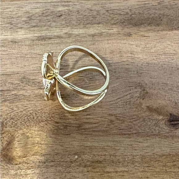 Gold Tone Aurora Borealis Crystal Flower Scarf Slide Ring Brooch - Picture 5 of 15